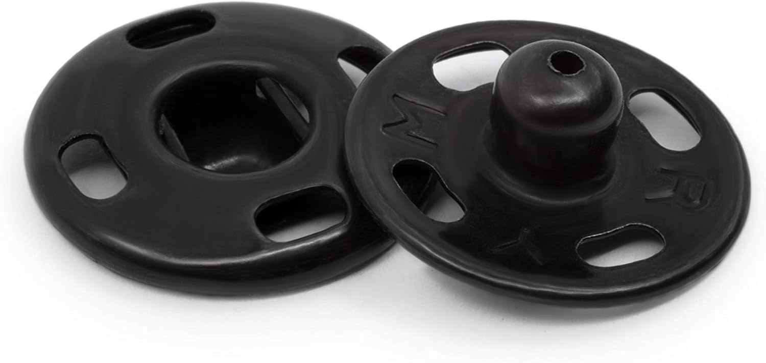 Black Sew on Snaps, Size 4 (15mm). 4 Sets of Snaps - Boho Fabrics - Buttons & Snaps