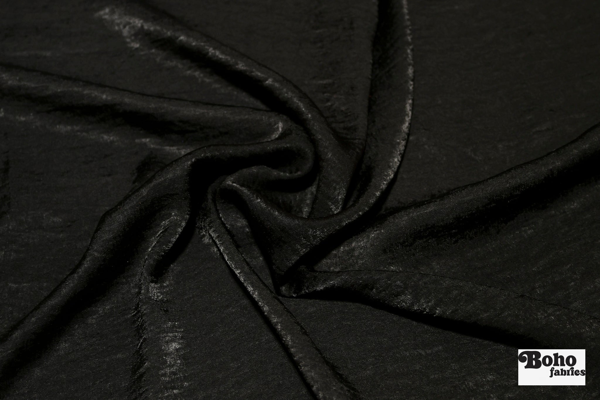 Black, Shiny Textured Satin Woven Fabric - Boho Fabrics - Woven, Fabric