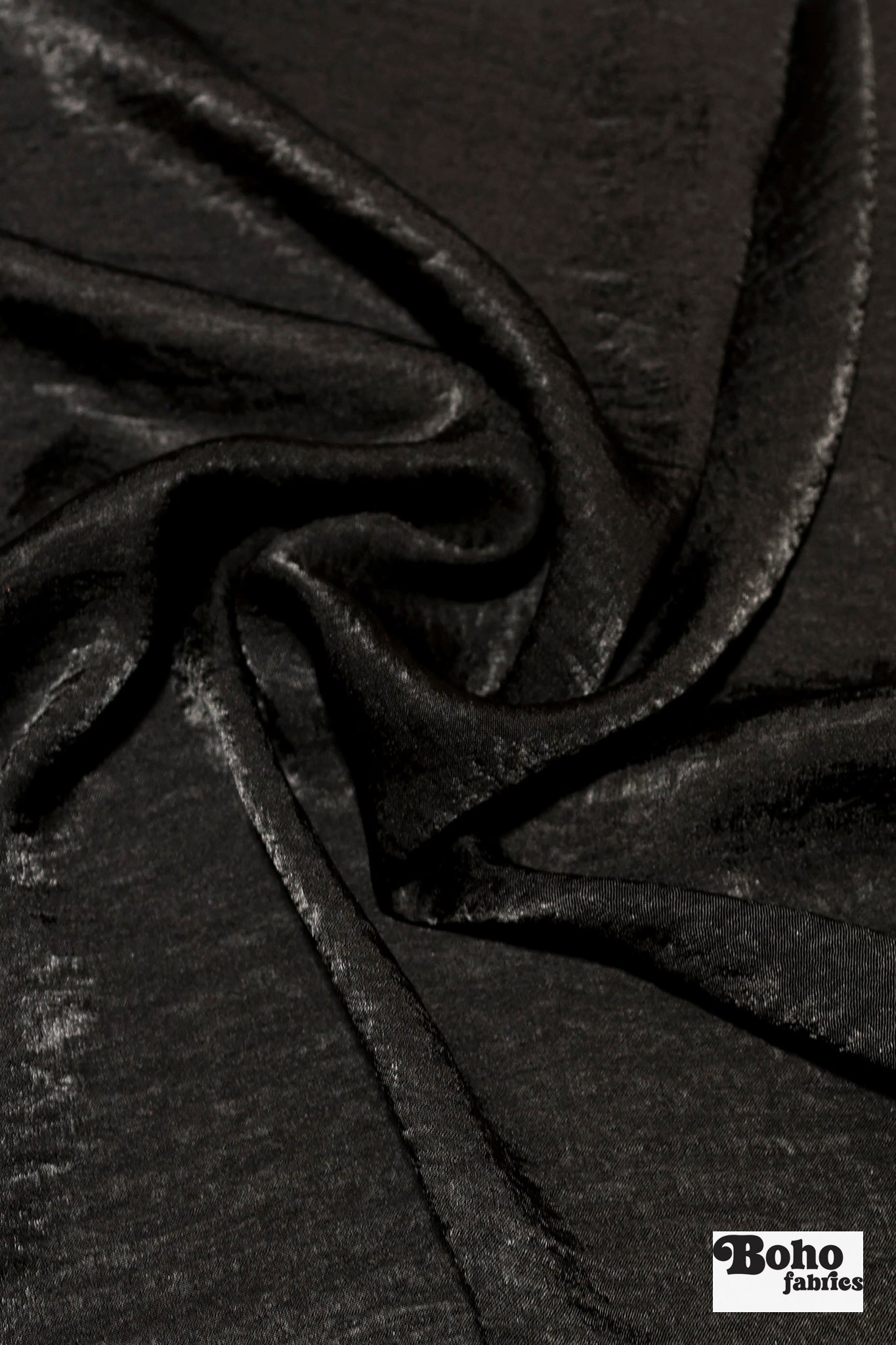 Black, Shiny Textured Satin Woven Fabric - Boho Fabrics - Woven, Fabric