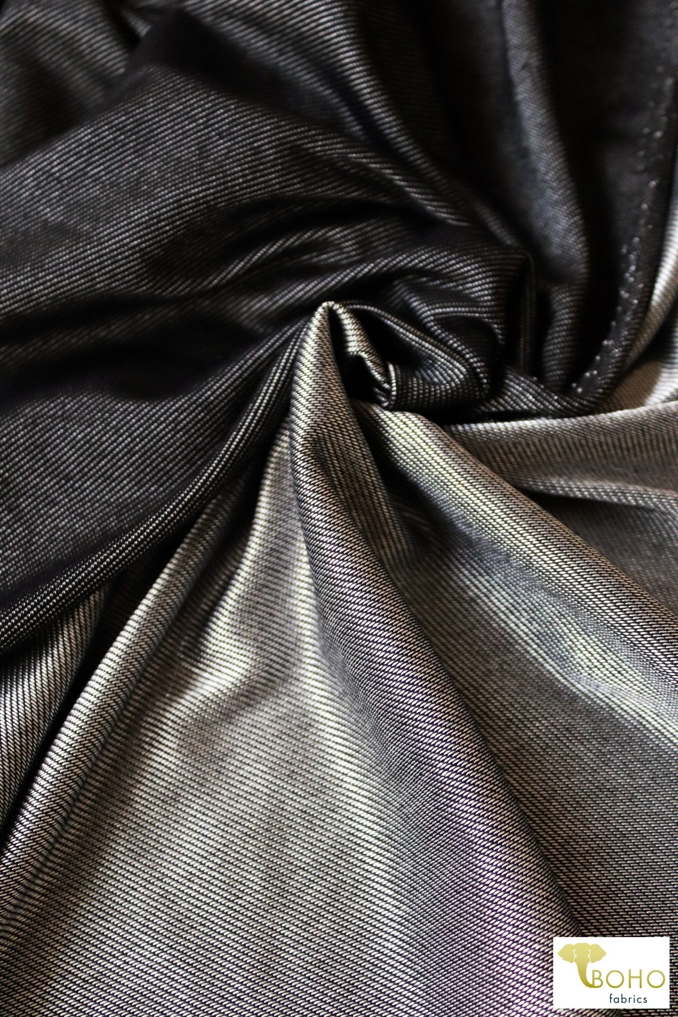 Black & Silver, Athletic Stretch Denim. ATH-135 - Boho Fabrics