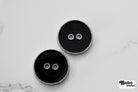 Black Silver Rimmed Two - hole Buttons. Available in 15mm (24L), 23mm (36L), and 28mm (44L) - Boho Fabrics - Buttons & Snaps