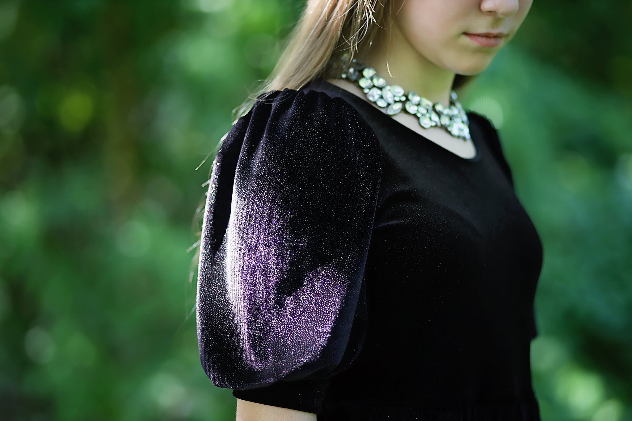 Black Sparkle Stretch Velvet, Stretch Velvet - Boho Fabrics - Stretch Velvet Knit Fabric