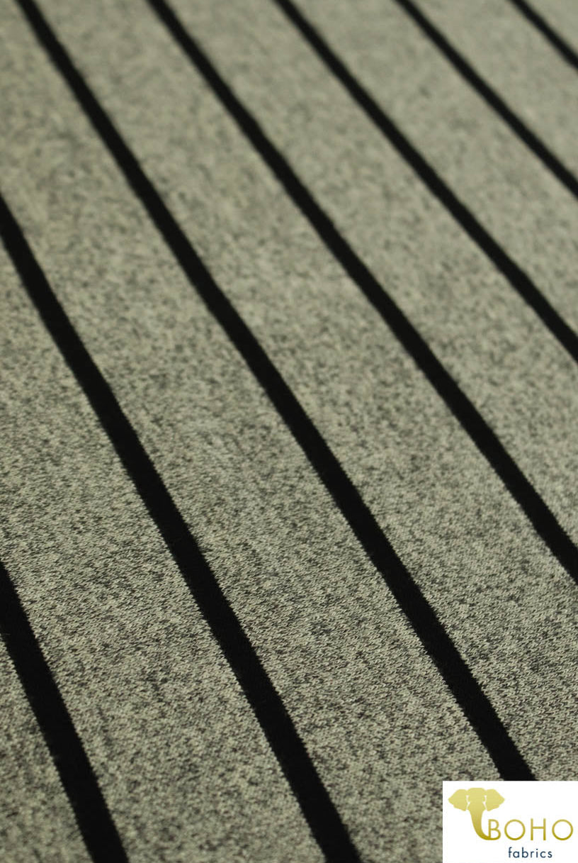 Black Stripes on Kiwi. Printed Sweater Knit. SWTR-165-GRN - Boho Fabrics
