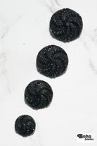 Black Victorian Revival Pinwheel Shank Buttons. Available in 15mm (24L), 23mm (36L), 25mm (40L), and 28mm (44L) - Boho Fabrics - Buttons & Snaps