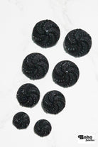 Black Victorian Revival Pinwheel Shank Buttons. Available in 15mm (24L), 23mm (36L), 25mm (40L), and 28mm (44L) - Boho Fabrics - Buttons & Snaps