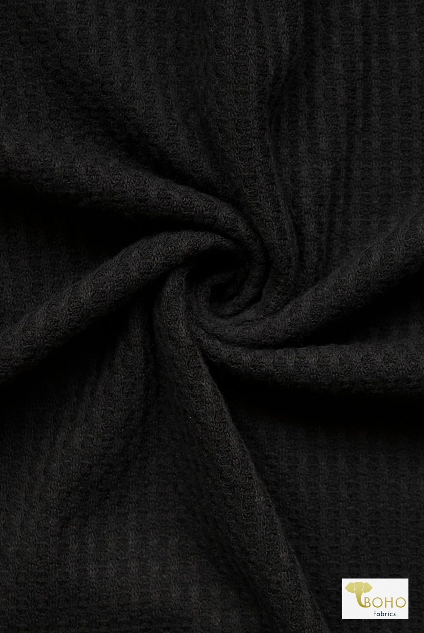 Black, Waffle Knit Fabric - Boho Fabrics