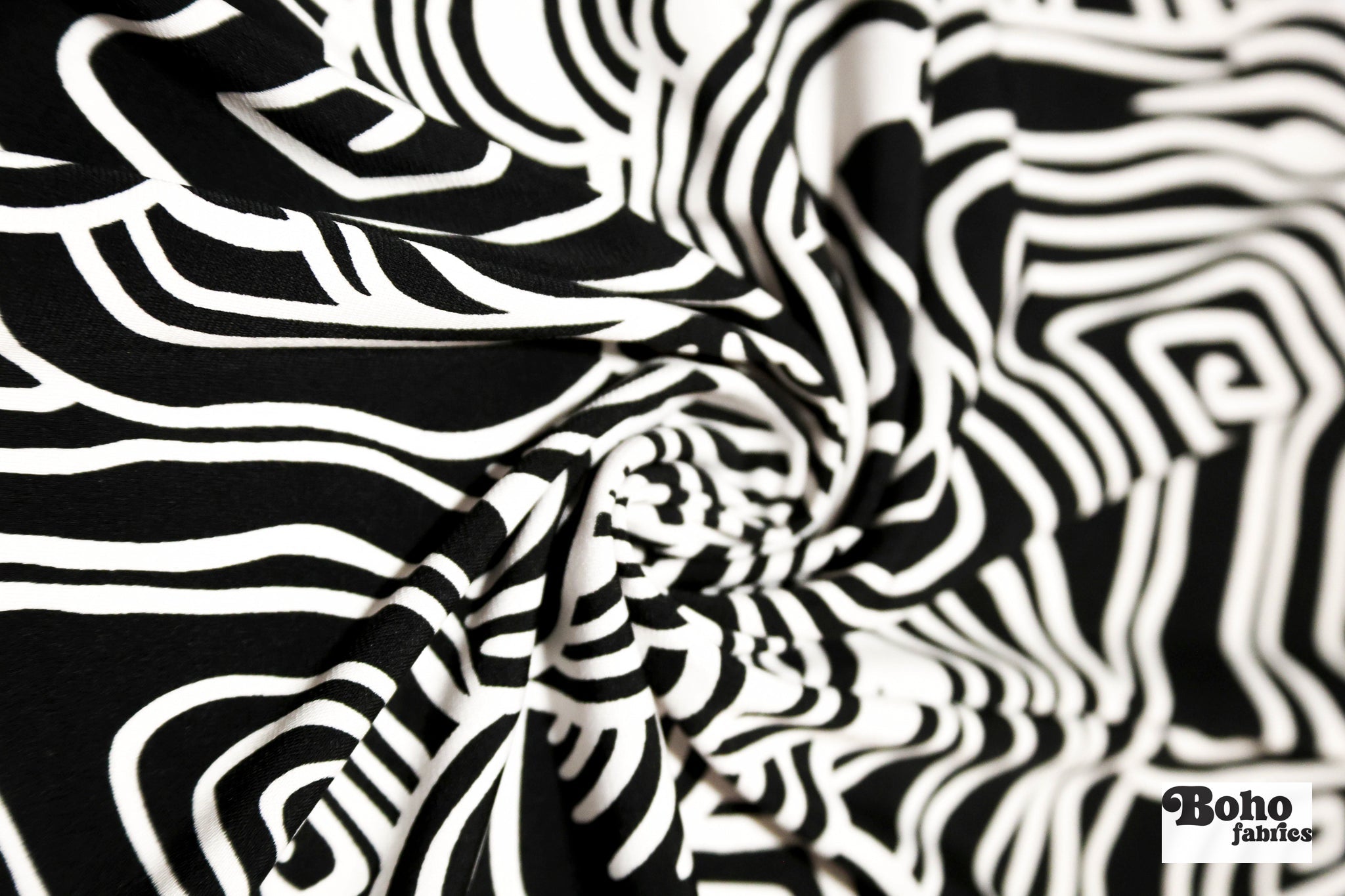 Black & White, Abstract Swirls Jersey Knit Fabric - Boho Fabrics - Knit Fabric