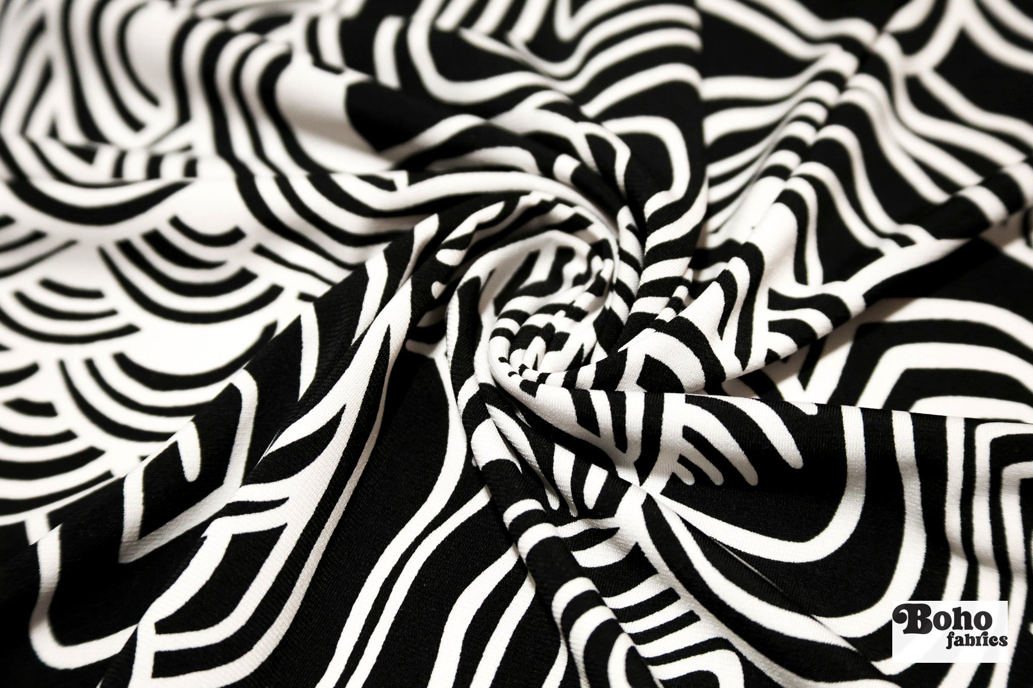 Black & White, Abstract Swirls Jersey Knit Fabric - Boho Fabrics - Knit Fabric