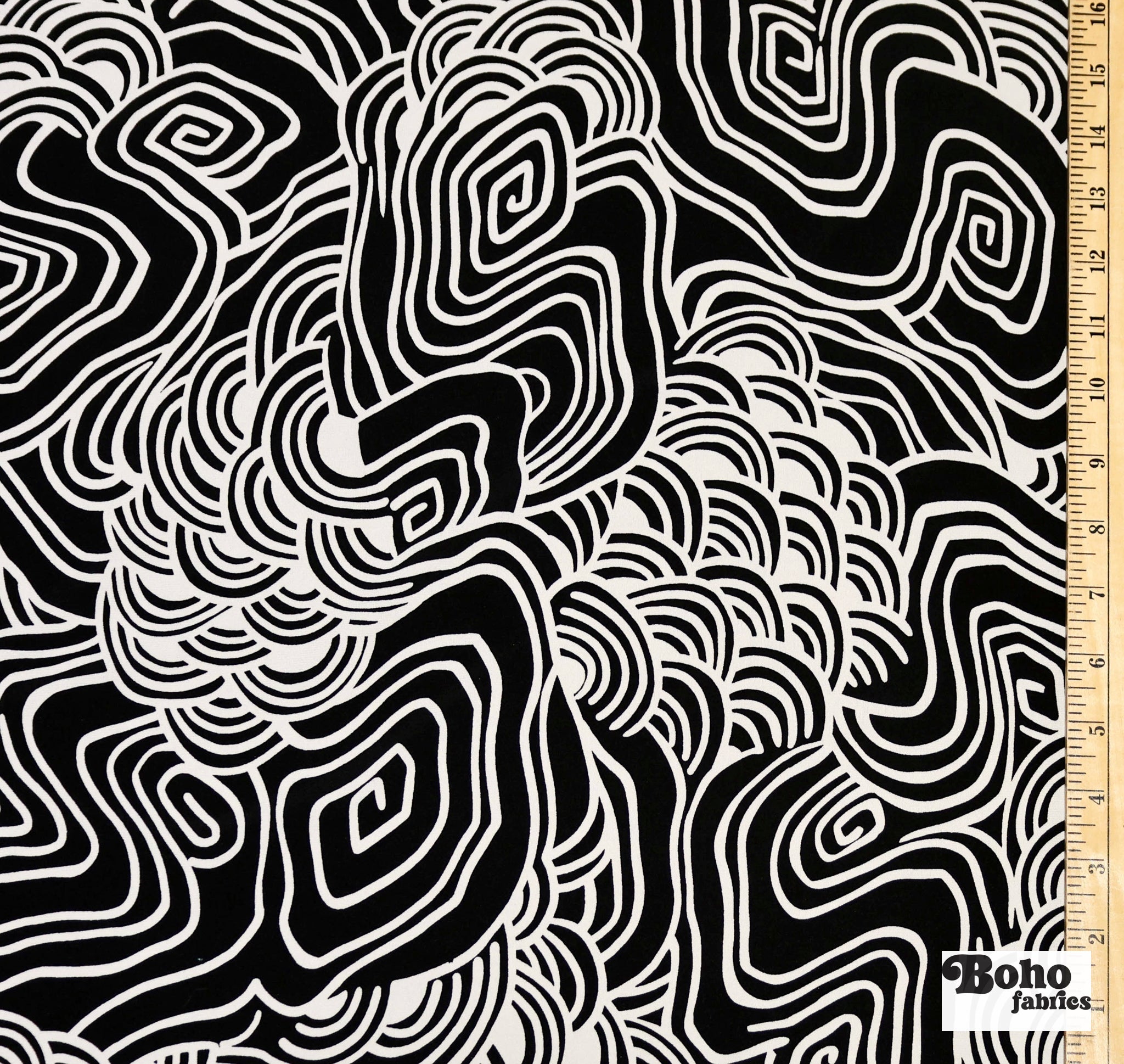 Black & White, Abstract Swirls Jersey Knit Fabric - Boho Fabrics - Knit Fabric
