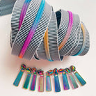 Black White Stripe Zipper Tape with Rainbow Pulls - 3 Yards - Boho Fabrics - Zippers