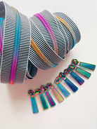 Black White Stripe Zipper Tape with Rainbow Pulls - 3 Yards - Boho Fabrics - Zippers