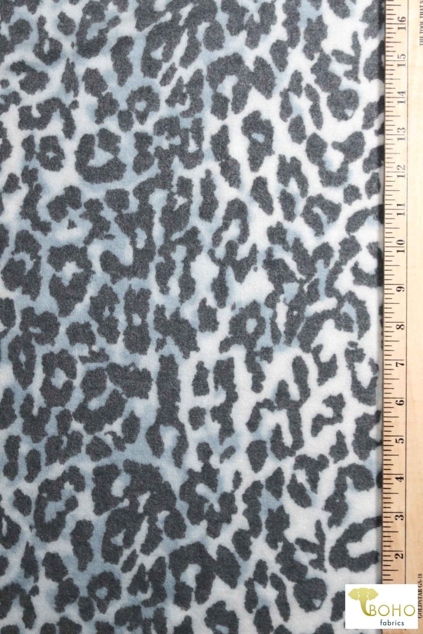 Blizzard Blue Leopard, Brushed Printed Sweater Knit. PRSW-136 - Boho Fabrics