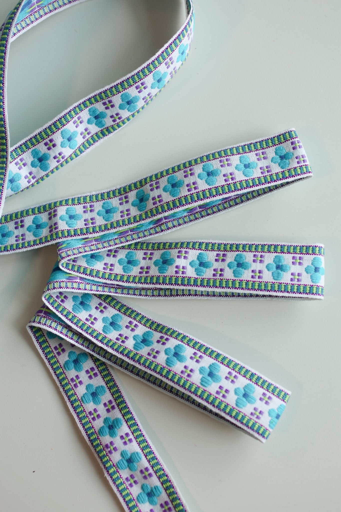 Bloom Grid in Blue, 1 1/4" Vintage Jacquard Woven Trim, TRIM - 020 - Boho Fabrics - Trims