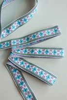 Bloom Grid in Blue, 1 1/4" Vintage Jacquard Woven Trim, TRIM - 020 - Boho Fabrics - Trims
