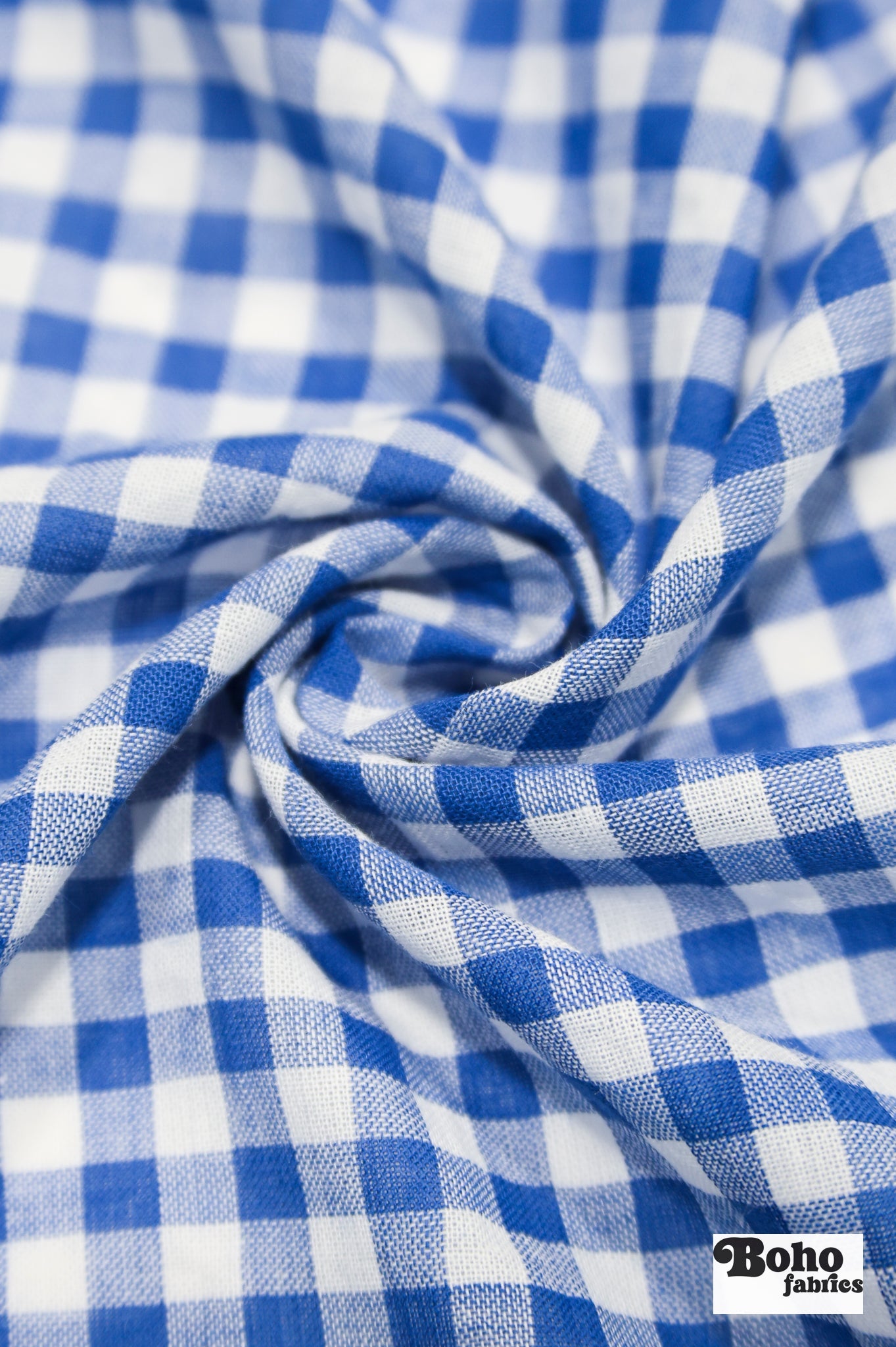 Blue and White Gingham Cotton Shirting Woven Fabric - Boho Fabrics - Woven, Fabric