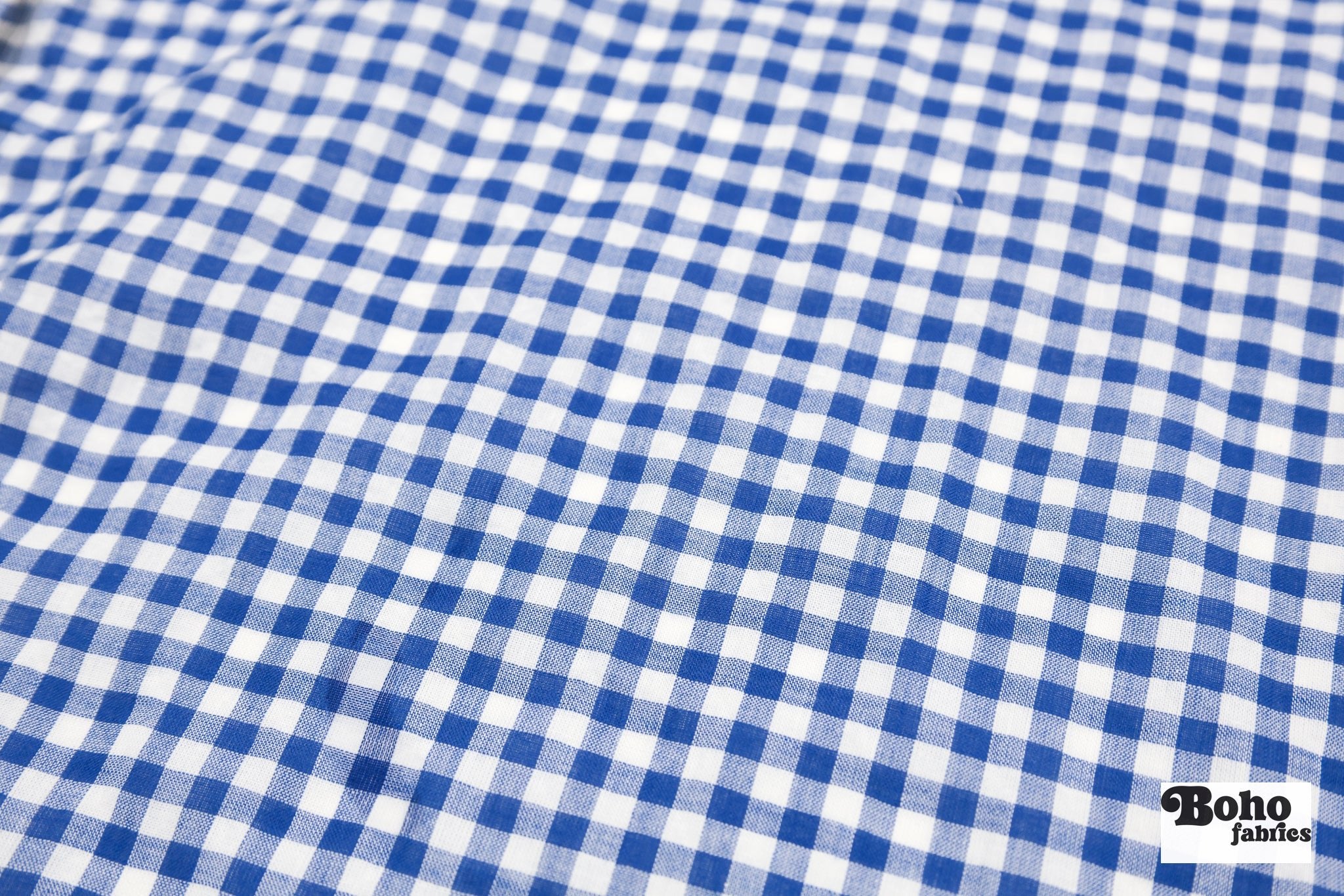 Blue and White Gingham Cotton Shirting Woven Fabric - Boho Fabrics - Woven, Fabric