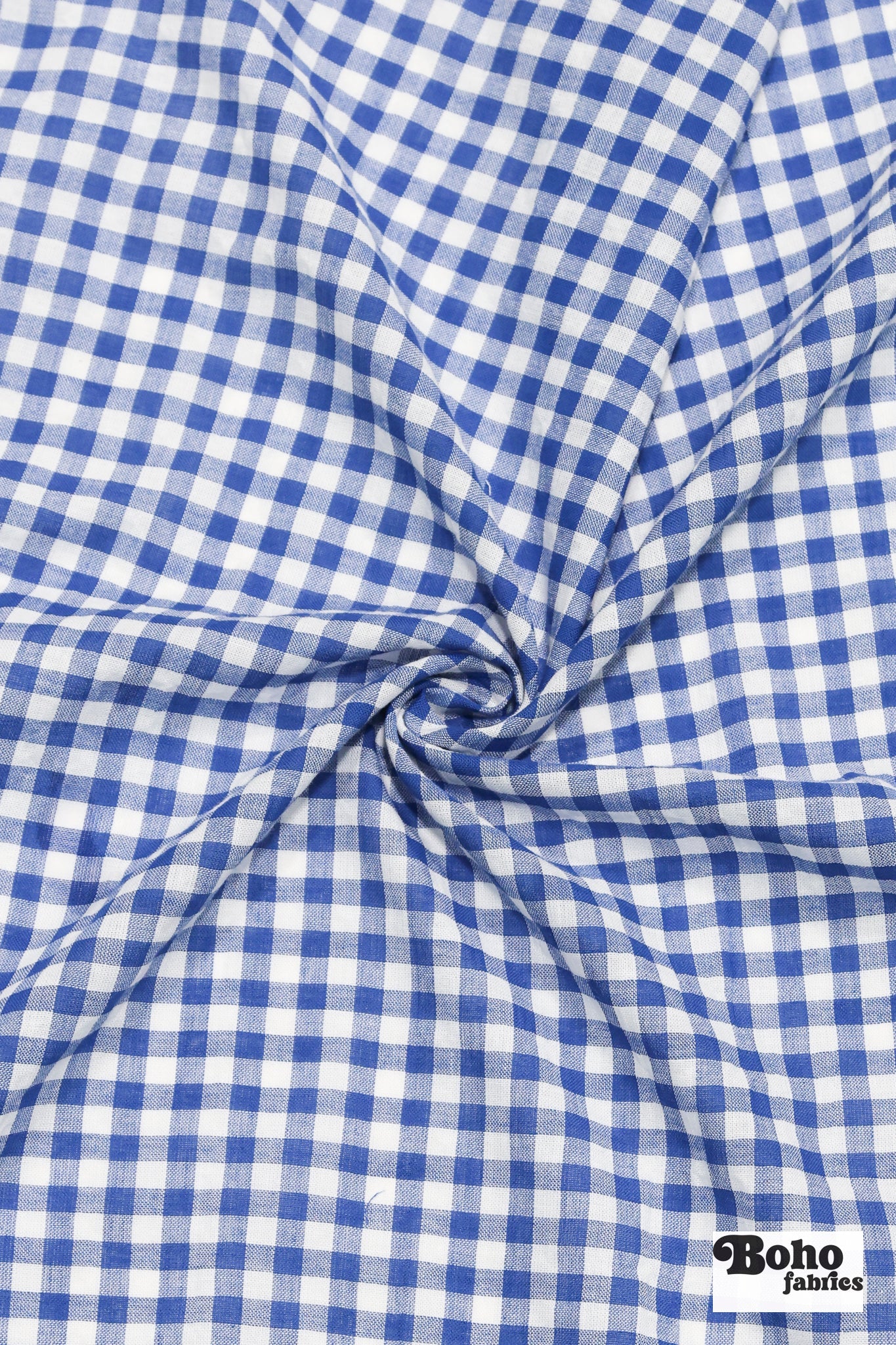 Blue and White Gingham Cotton Shirting Woven Fabric - Boho Fabrics - Woven, Fabric