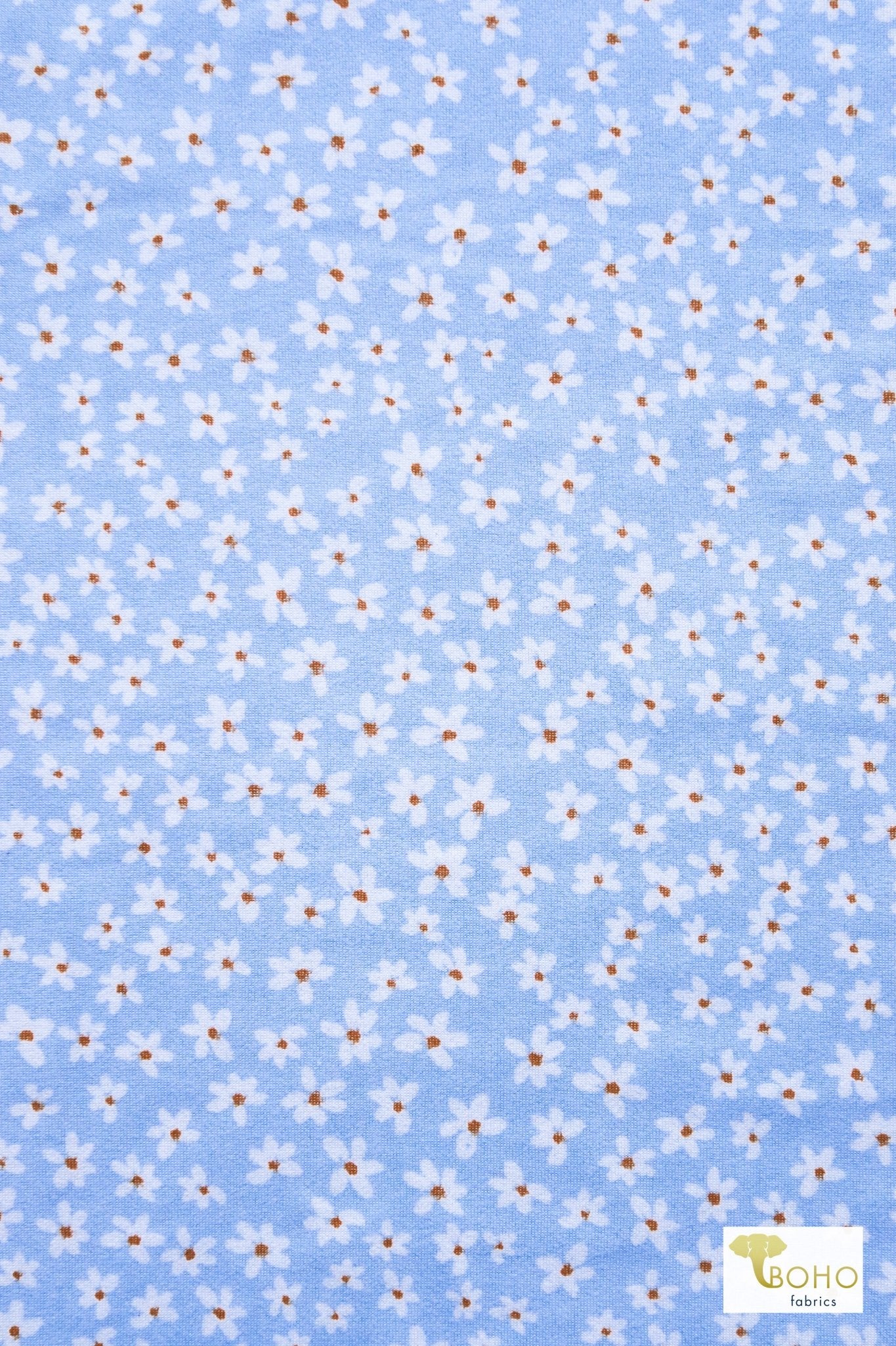 Blue Daisies, Double Brushed Poly Knit Fabric - Boho Fabrics