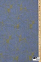 Blue & Gold Abstract Arcs Jacquard Woven Fabric - Boho Fabrics - Jacquard, Woven