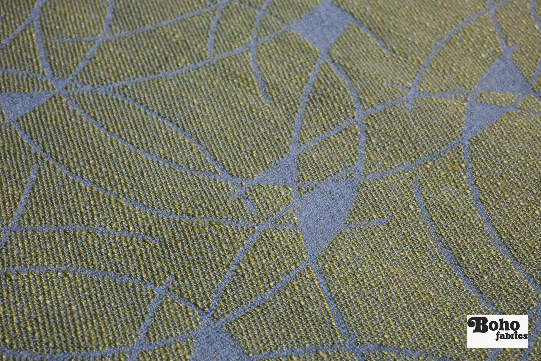 Blue & Gold Abstract Arcs Jacquard Woven Fabric - Boho Fabrics - Jacquard, Woven