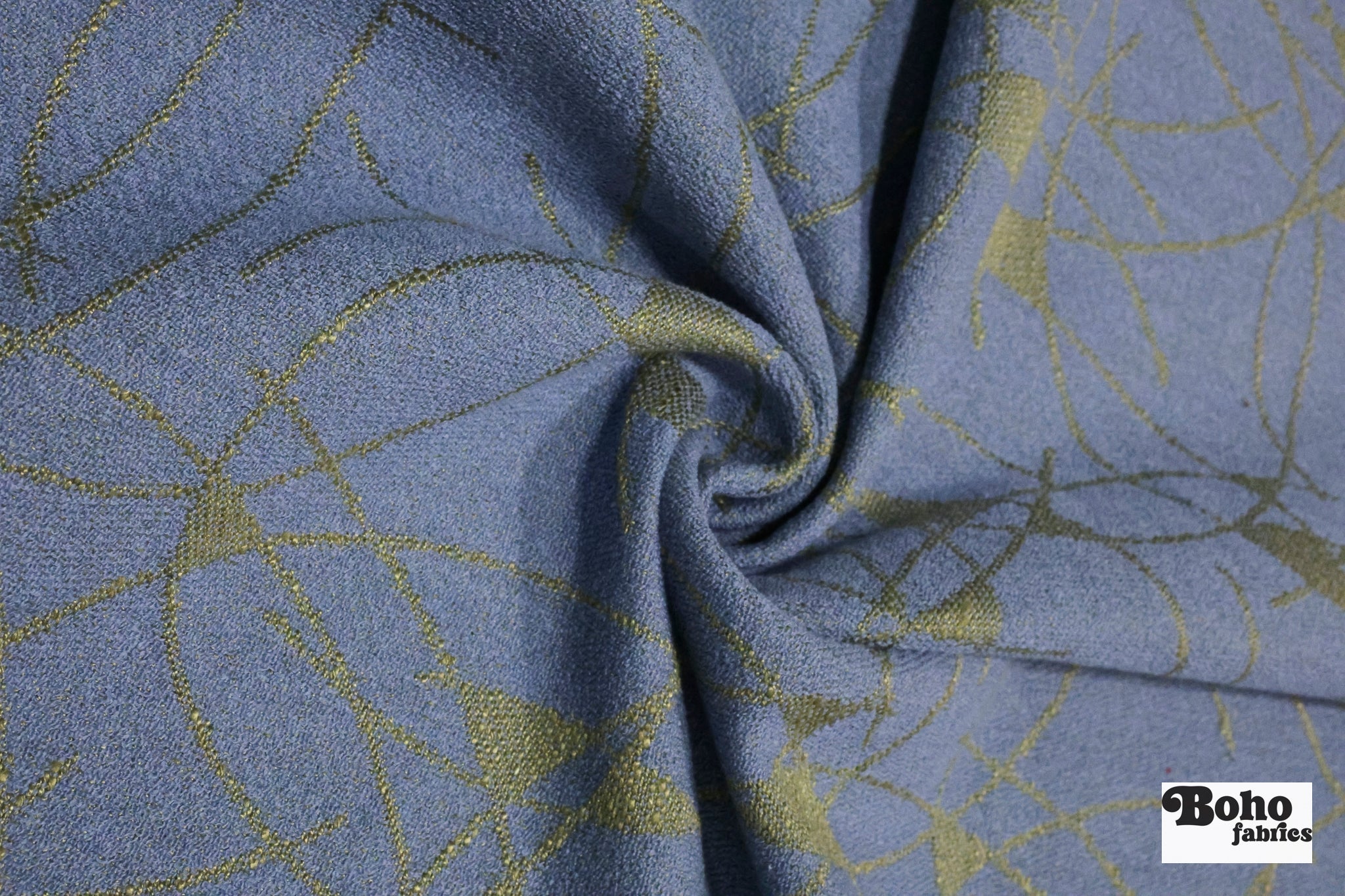 Blue & Gold Abstract Arcs Jacquard Woven Fabric - Boho Fabrics - Jacquard, Woven