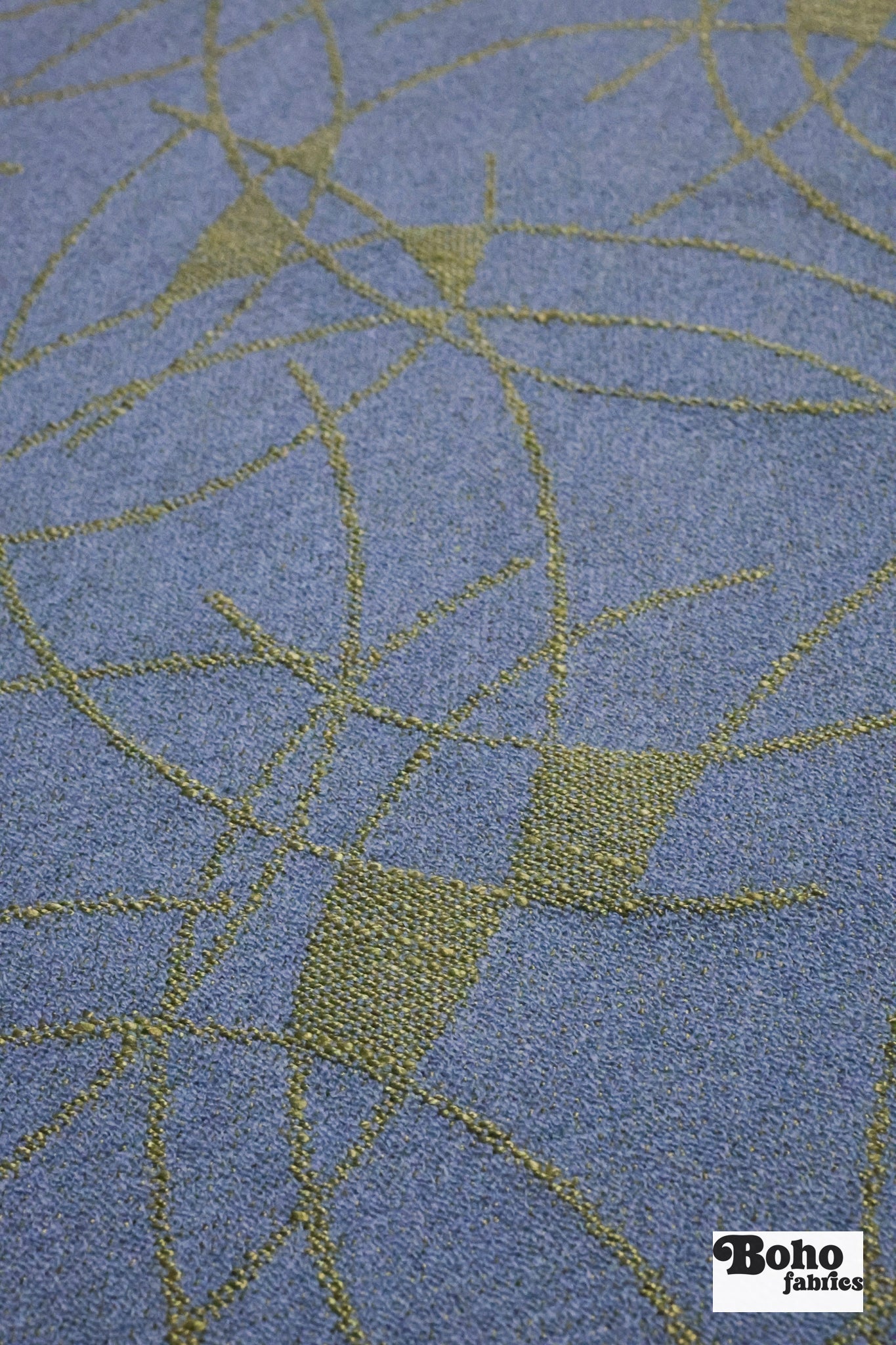 Blue & Gold Abstract Arcs Jacquard Woven Fabric - Boho Fabrics - Jacquard, Woven