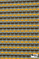 Blue & Gold Ogee Tulips Jacquard Woven Fabric - Boho Fabrics - Jacquard, Woven
