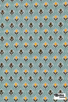 Blue & Gold Ogee Tulips Jacquard Woven Fabric - Boho Fabrics - Jacquard, Woven