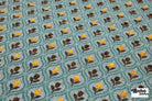 Blue & Gold Ogee Tulips Jacquard Woven Fabric - Boho Fabrics - Jacquard, Woven