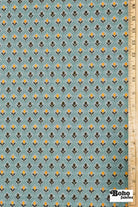Blue & Gold Ogee Tulips Jacquard Woven Fabric - Boho Fabrics - Jacquard, Woven