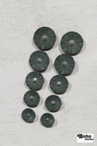 Blue-Gray Round Ridged Sunburst Shank Buttons. 26L (16mm/ 3/4"), 28L, (18mm/ 11/16"), 34L (21mm / 13/16"), 36L (23mm, 7/8"), 42L (26mm/ 1") - Boho Fabrics - Buttons & Snaps