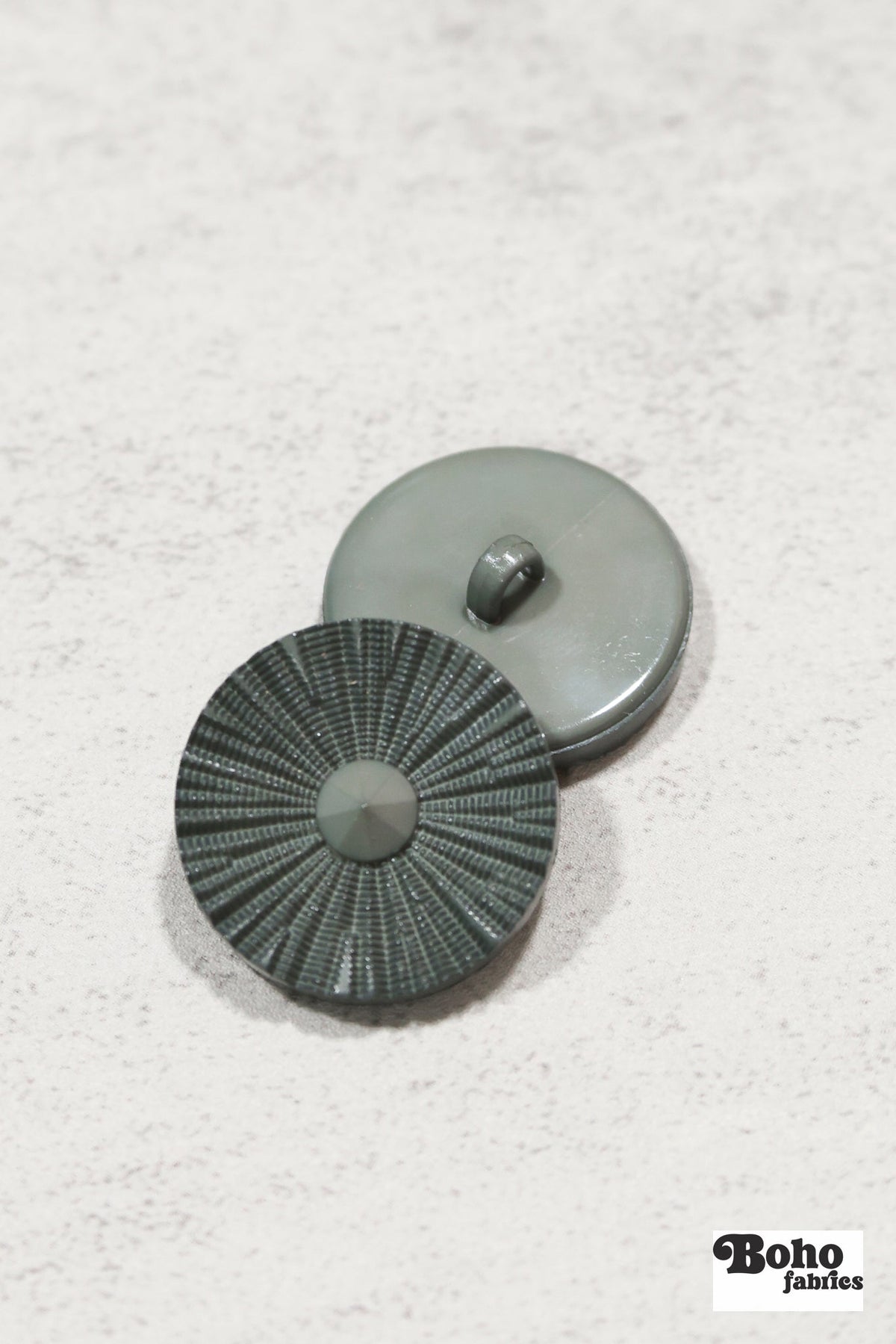 Blue-Gray Round Ridged Sunburst Shank Buttons. 26L (16mm/ 3/4"), 28L, (18mm/ 11/16"), 34L (21mm / 13/16"), 36L (23mm, 7/8"), 42L (26mm/ 1") - Boho Fabrics - Buttons & Snaps
