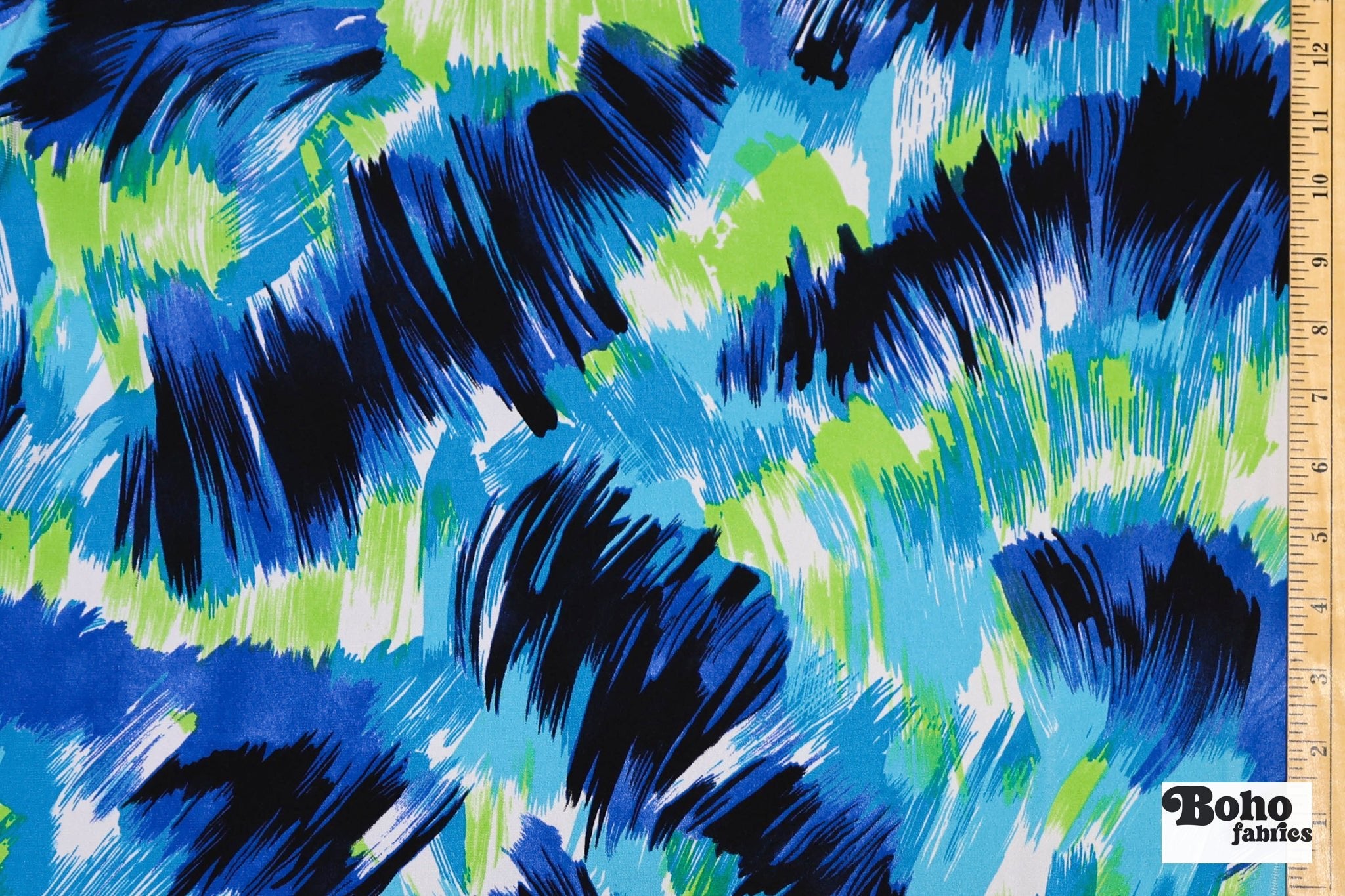 Blue & Green, Brush Strokes Jersey Knit Fabric - Boho Fabrics - Knit Fabric