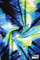 Blue & Green, Brush Strokes Jersey Knit Fabric - Boho Fabrics - Knit Fabric