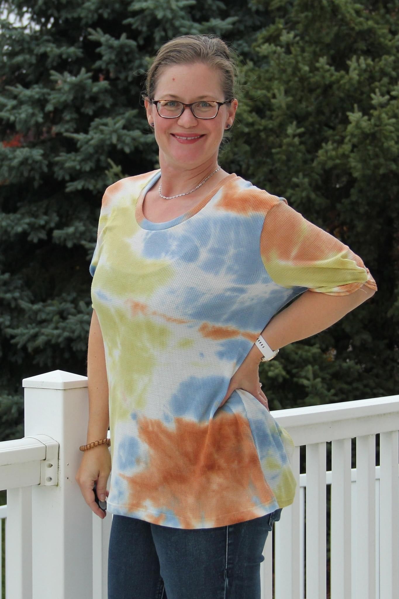 Blue, Green & Orange Tie Dye, Thermal Knit - Boho Fabrics - Waffle Knits