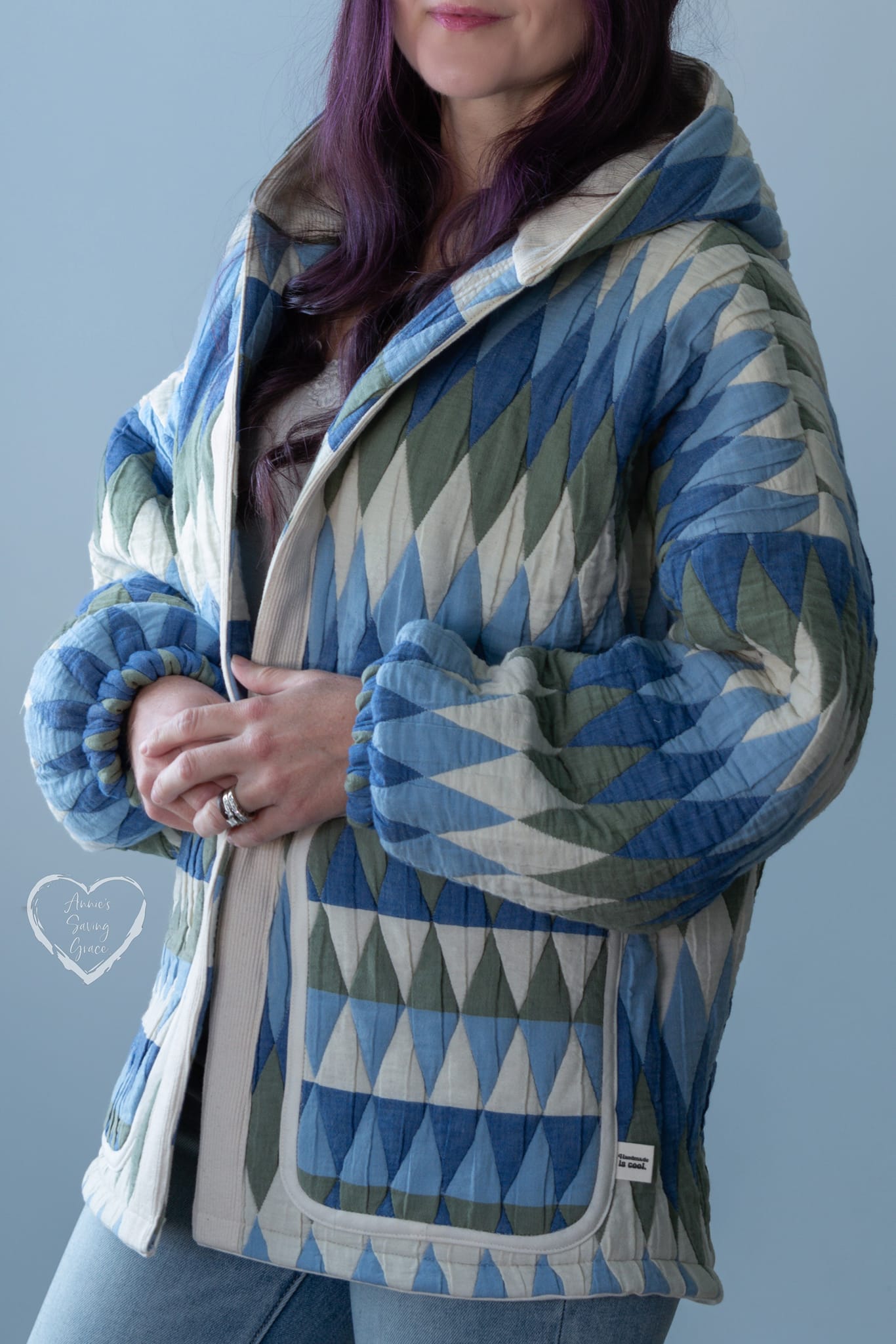 Blue Harlequin Diamonds, Designer Quilted Woven Fabric. - Boho Fabrics - Quilted, Woven