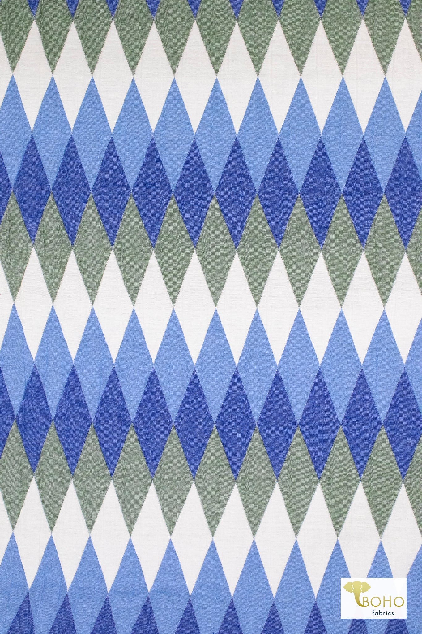 Blue Harlequin Diamonds, Designer Quilted Woven Fabric. - Boho Fabrics - Quilted, Woven