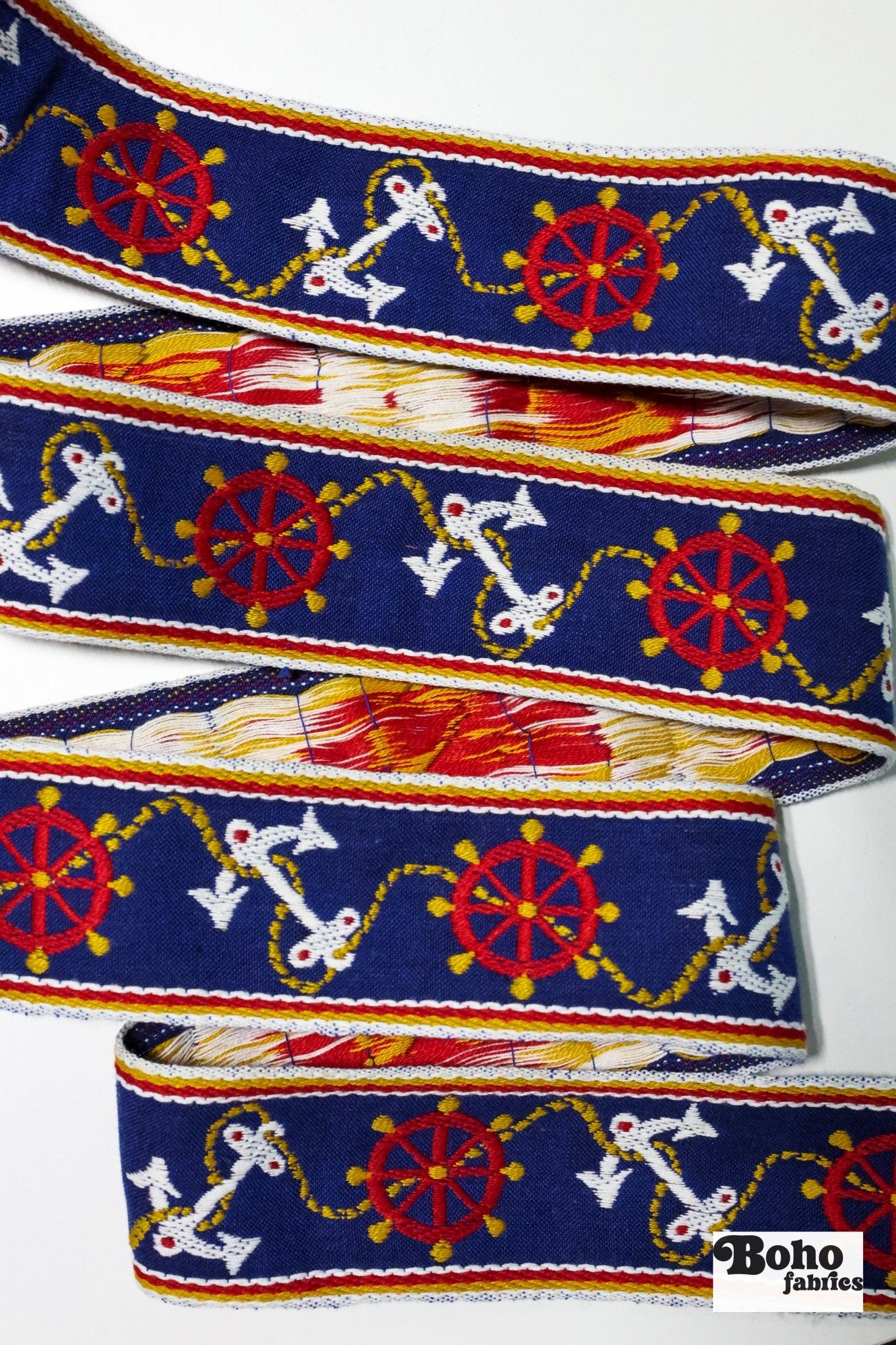 Blue Nautical, 2" Jacquard Woven Trim, TRIM - 011 - Boho Fabrics - Trims
