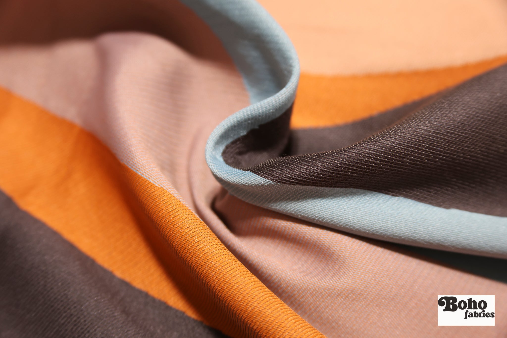 Blue, Orange, Brown, & Cream Geometric Upholstery Woven Fabric - Boho Fabrics - Home Dec. & Upholstery Fabric