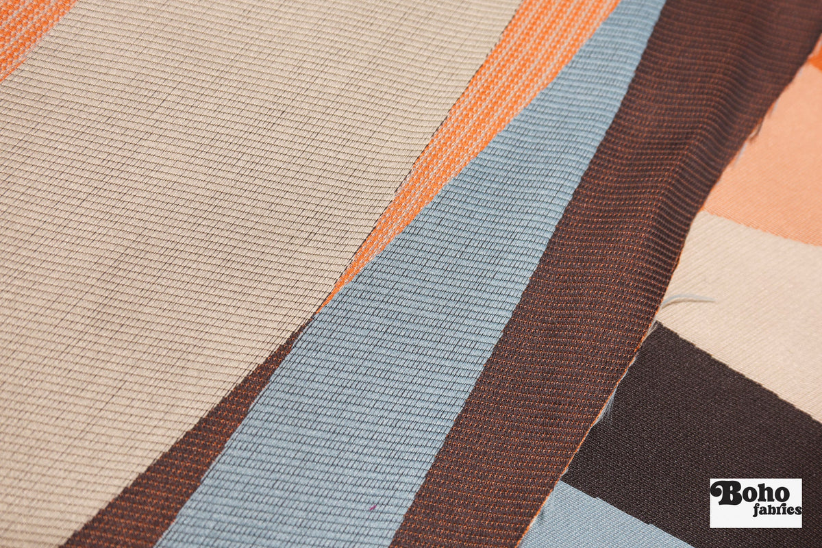 Blue, Orange, Brown, & Cream Geometric Upholstery Woven Fabric - Boho Fabrics - Home Dec. & Upholstery Fabric