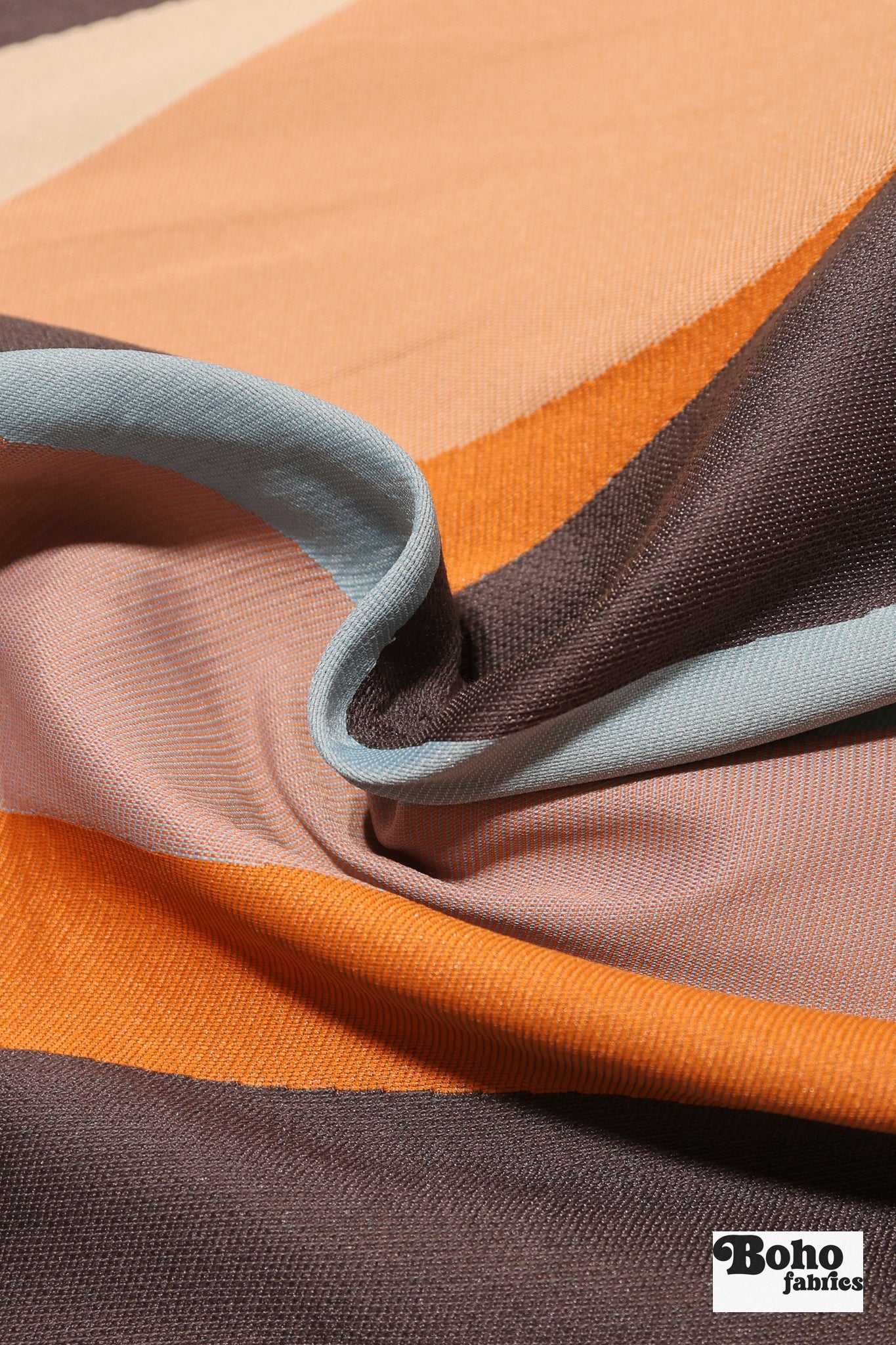 Blue, Orange, Brown, & Cream Geometric Upholstery Woven Fabric - Boho Fabrics - Home Dec. & Upholstery Fabric