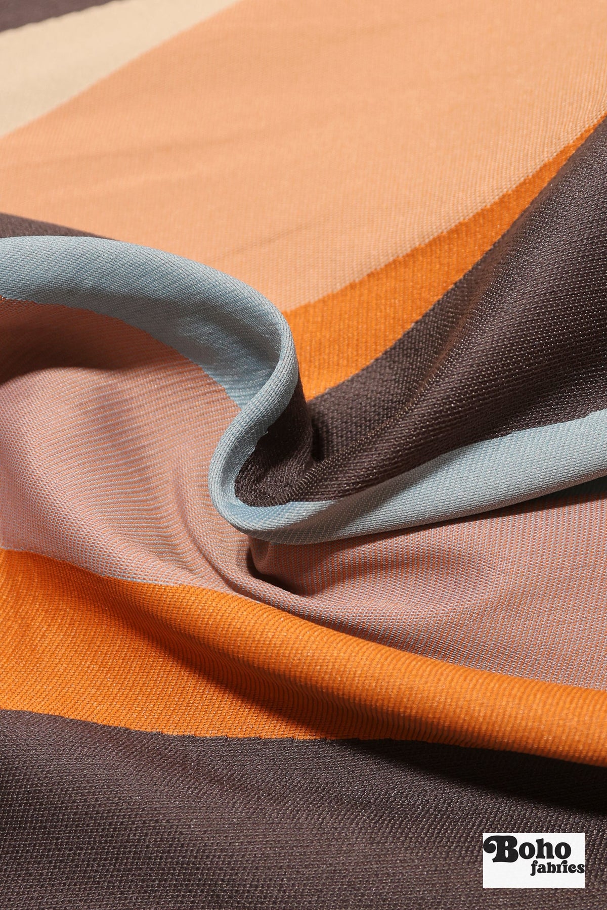 Blue, Orange, Brown, & Cream Geometric Upholstery Woven Fabric - Boho Fabrics - Home Dec. & Upholstery Fabric