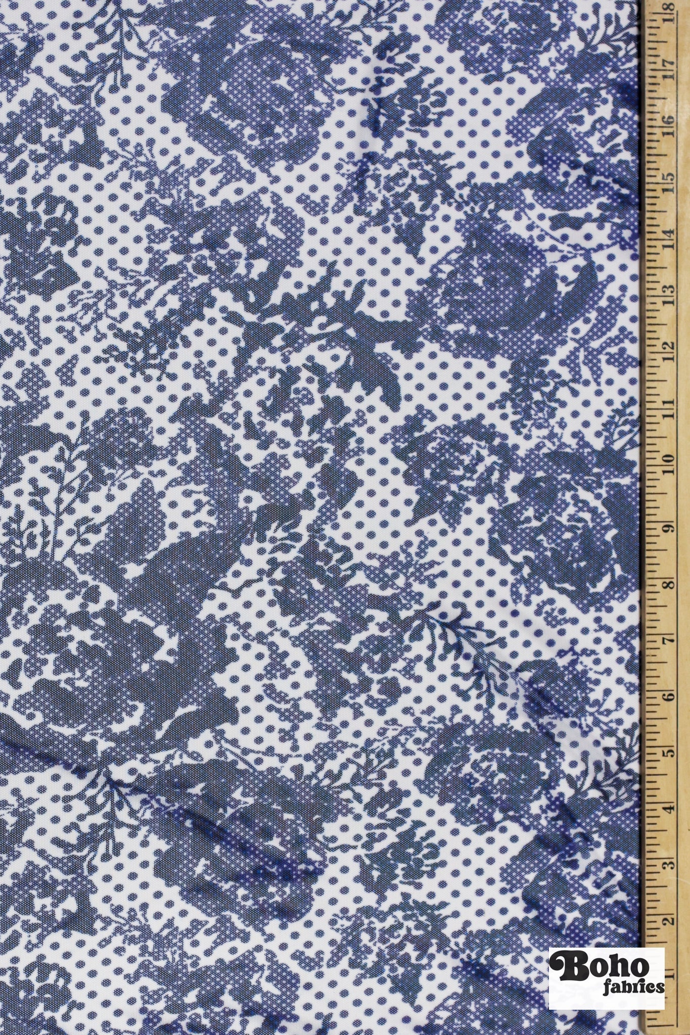 Blue Polka Dot Roses. Power Mesh - Boho Fabrics - Stretch Mesh