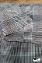 Blue Red Stripes Plaid Black & White, Stretch Woven - Boho Fabrics - Stretch Woven