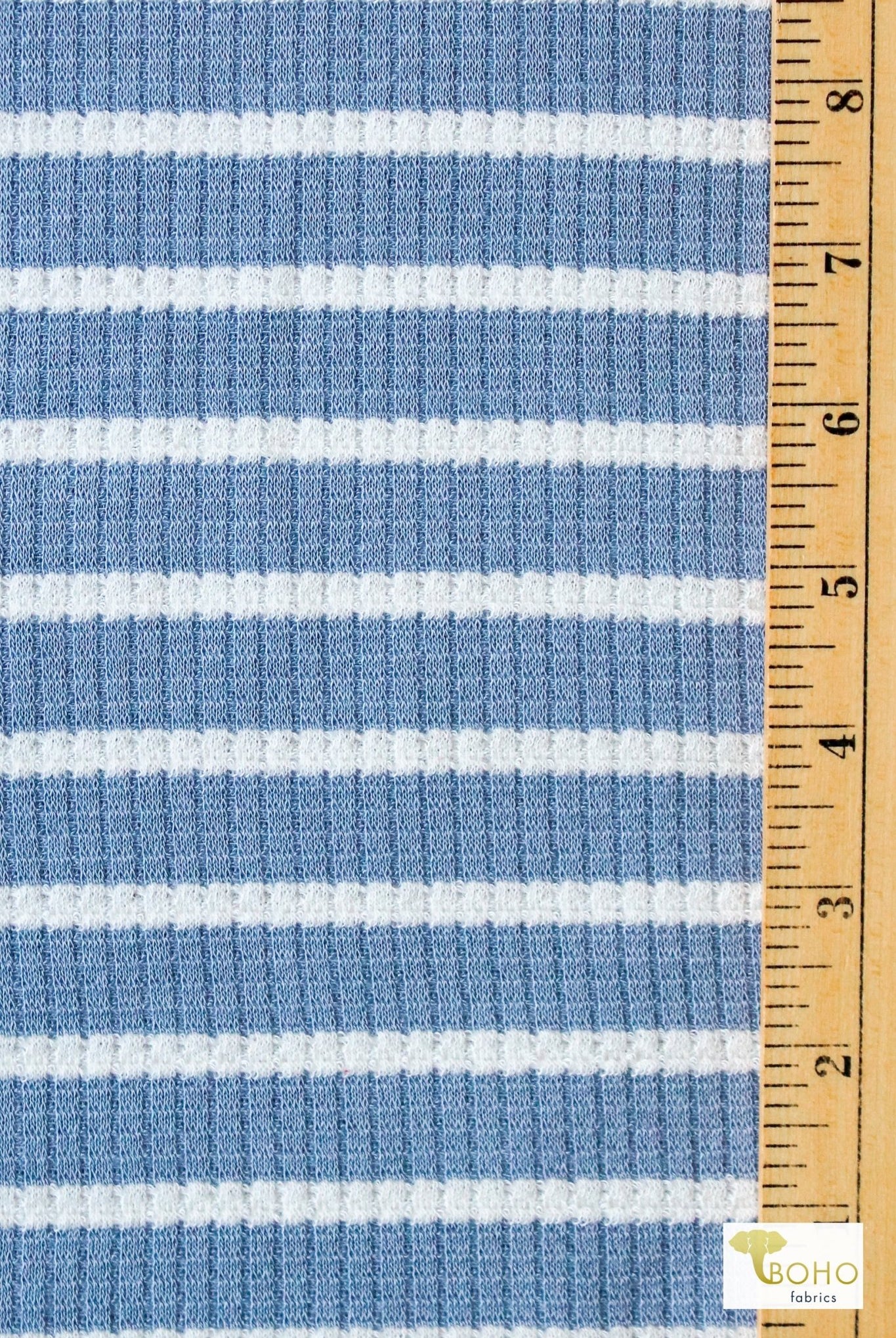 Blue Stripes Pointelle, Rib Knit - Boho Fabrics