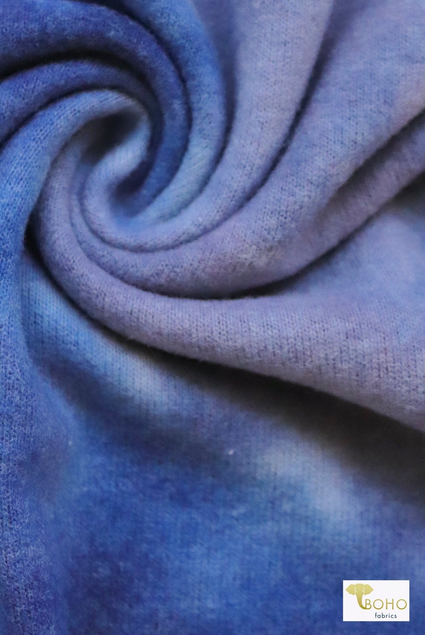 Blue Tie Dye, Brushed Printed Sweater Knit Fabric - Boho Fabrics