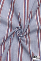 Blue with Red and White Variegated Stripes Cotton Shirting Woven Fabric - Boho Fabrics - Shirting, Woven