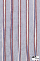 Blue with Red and White Variegated Stripes Cotton Shirting Woven Fabric - Boho Fabrics - Shirting, Woven