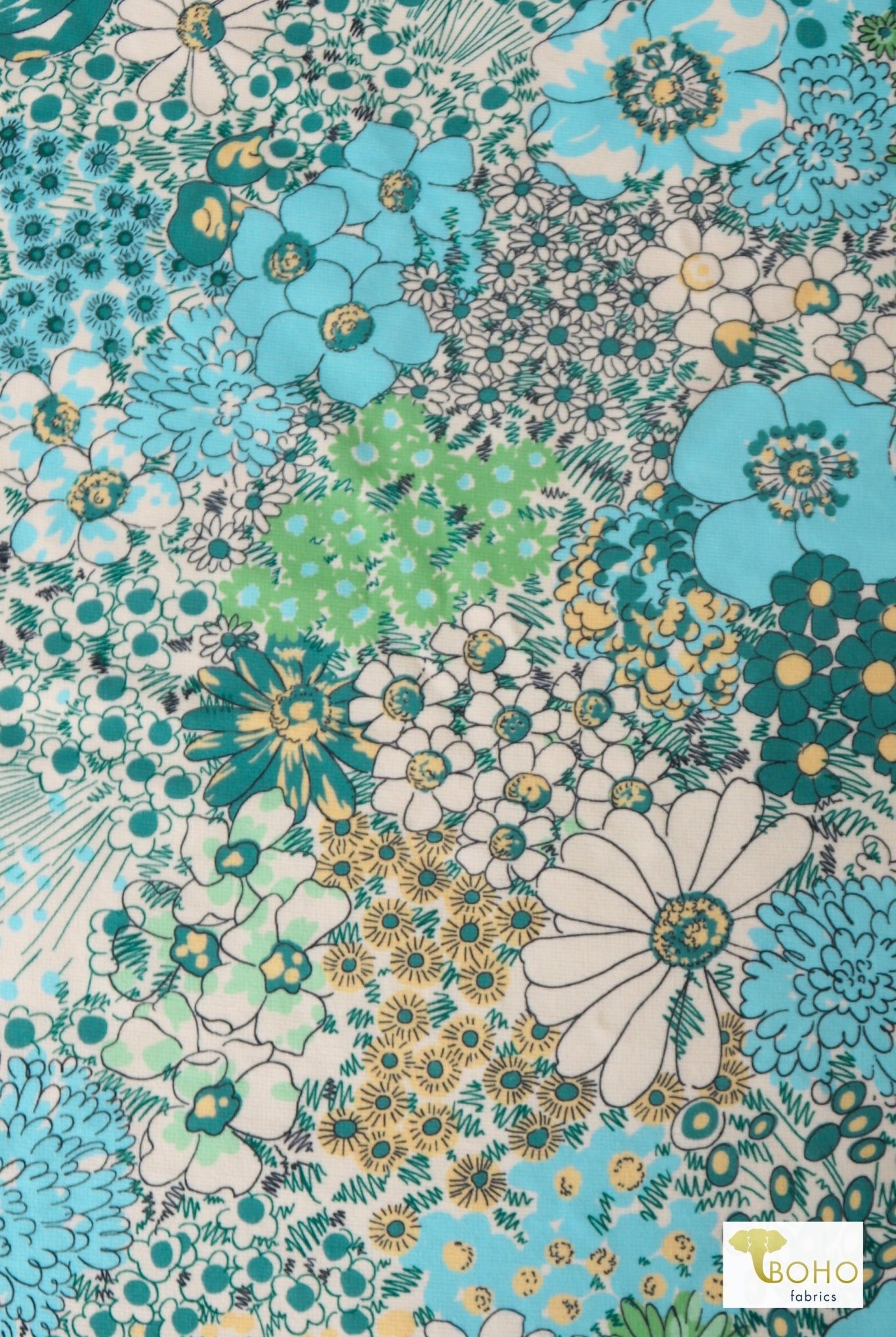 Bluey Bouquet, Ponte Print Knit Fabric - Boho Fabrics - Ponte Print, Knit Fabric
