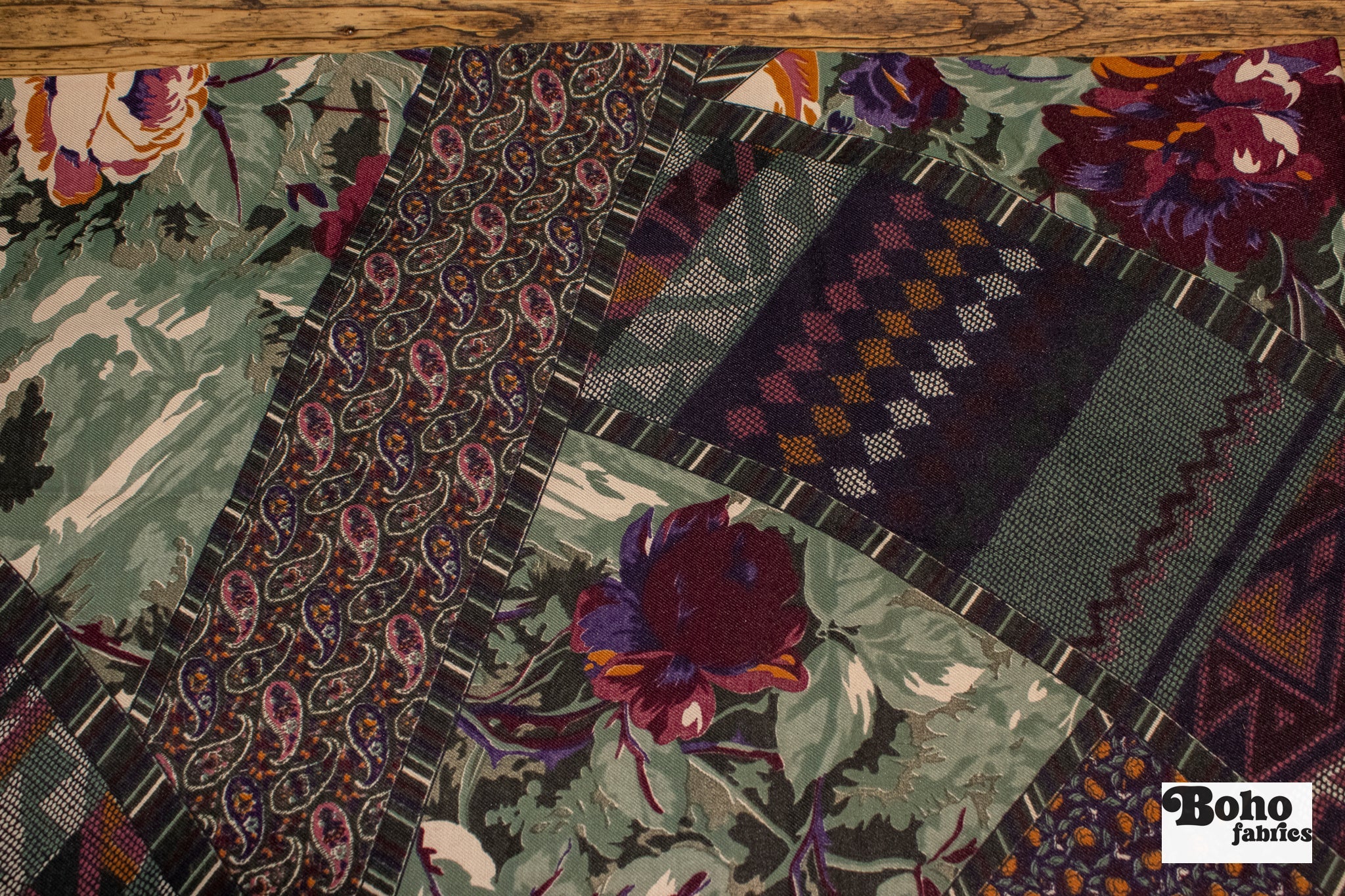 Bohemian Patchwork, Vintage Woven Fabric. SOLD AS 2.5 + Yard Piece - Boho Fabrics - Vintage Fabric